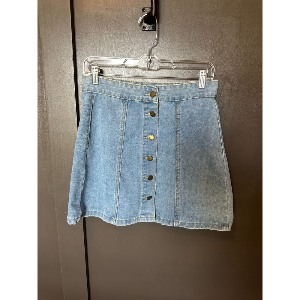 SHEIN Denim Button-front Mini Skirt - Medium